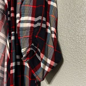 Torrid challis longline shirt style kimono plaid blue and red shirt
